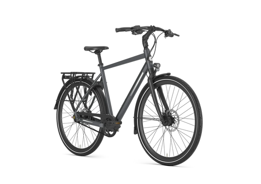 Gazelle Chamonix S11 Herrenrad High-Step Cloud Grey – Schrägansicht mit Gates Riemenantrieb und Shimano Alfine Nabenschaltung