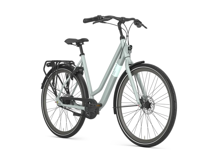 Gazelle Esprit Belt Damenrad Light Olive – Schrägansicht mit Shimano Nexus 7-Gang und Scheibenbremsen