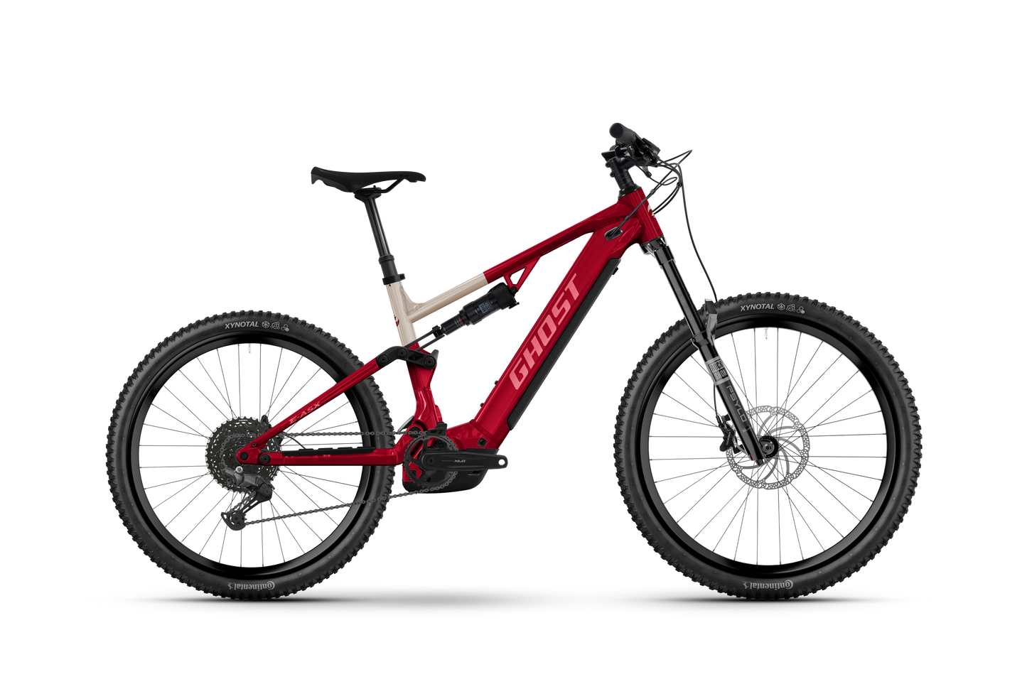 Ghost E-ASX Essential High E-Mountainbike 2026 in Rebel Red Coffee Pebble mit Bosch CX Motor, Seitenansicht