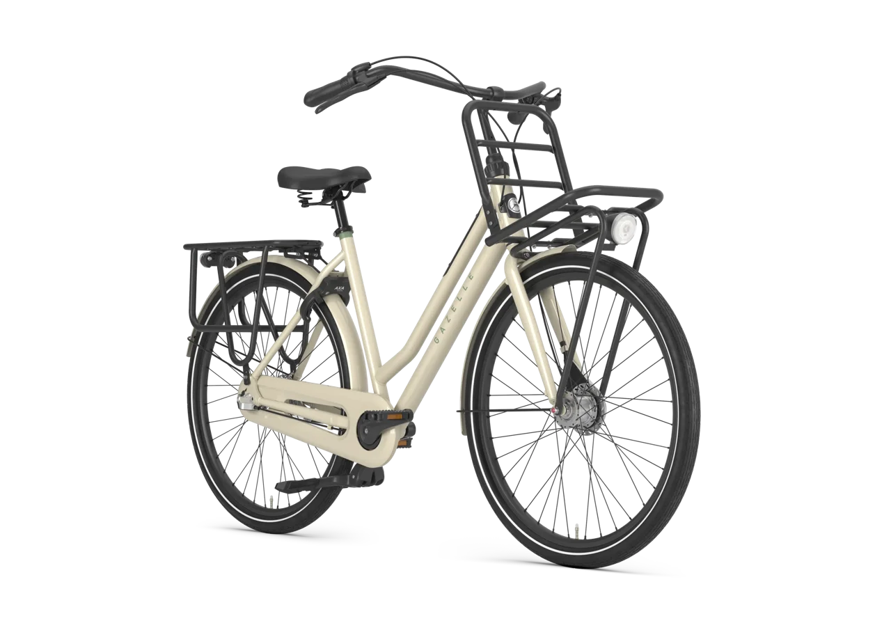 Gazelle HeavyDutyNL 3-Gang Damenrad Caramel Khaki – Schrägansicht mit Shimano Nexus Nabenschaltung