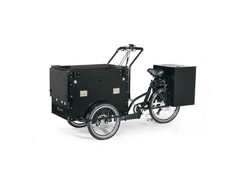 Cargobike Café Verkaufs-Lastenrad schwarz – Seitenansicht ohne Markise