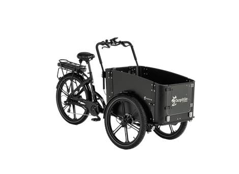 Cargobike Flex Dog – öffnungsfähige Fronttür, Hund steigt selbstständig ein