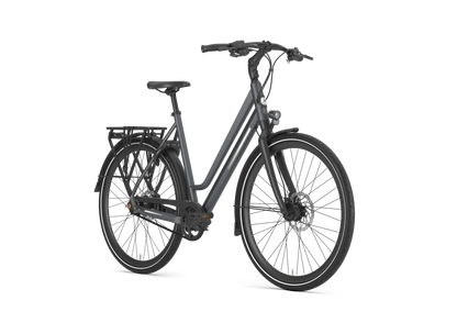 Gazelle Chamonix S11 Herrenrad Cloud Grey – Schrägansicht mit Gates Riemenantrieb und Shimano Alfine Nabenschaltung