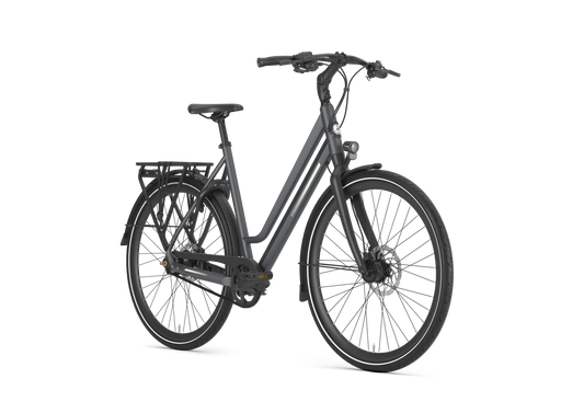 Gazelle Chamonix S11 Herrenrad Cloud Grey – Schrägansicht mit Gates Riemenantrieb und Shimano Alfine Nabenschaltung
