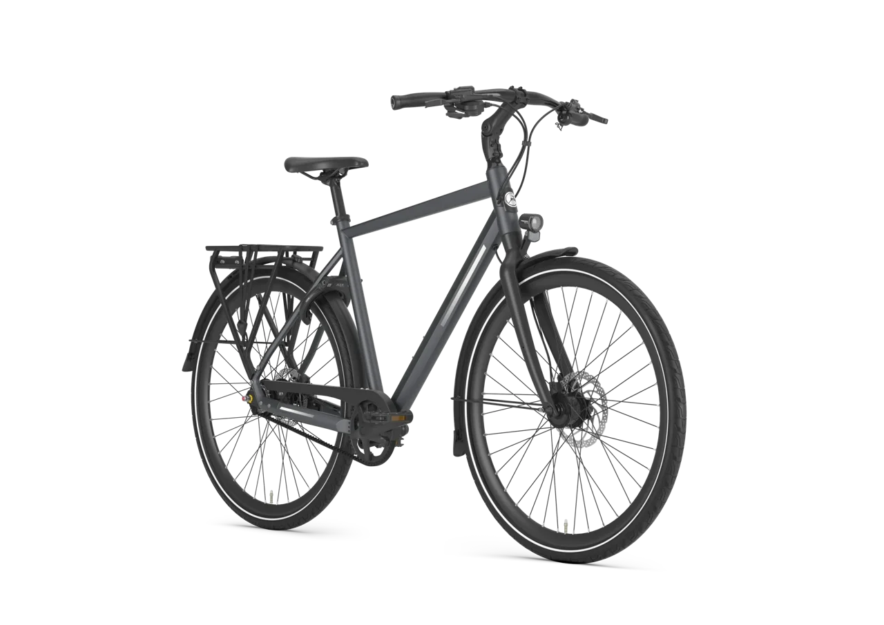 Gazelle Chamonix S11 Herrenrad High-Step Cloud Grey – Schrägansicht mit Gates Riemenantrieb und Shimano Alfine Nabenschaltung