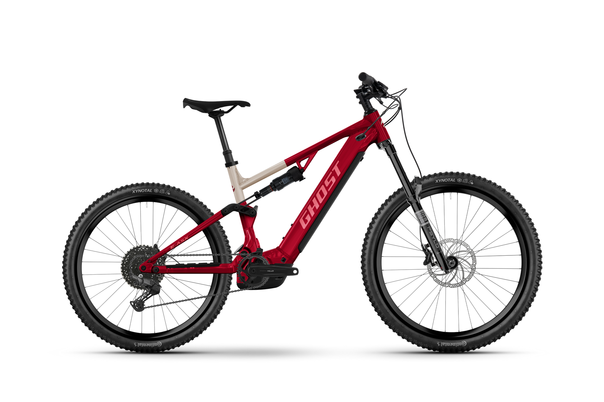 Ghost E-ASX Essential High E-Mountainbike 2026 in Rebel Red Coffee Pebble mit Bosch CX Motor, Seitenansicht