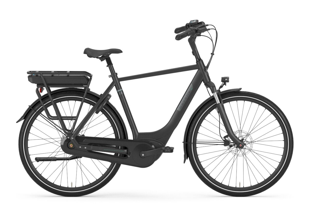 Gazelle Paris C8 E-Bike Herrenrad in Black Matt – Seitenansicht mit Bosch Active Line Plus Mittelmotor