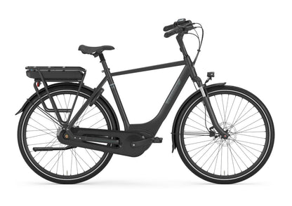 Gazelle Paris C8 E-Bike Herrenrad in Black Matt – Seitenansicht mit Bosch Active Line Plus Mittelmotor