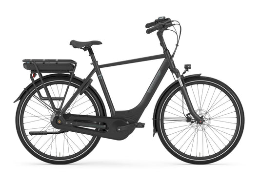 Gazelle Paris C8 E-Bike Herrenrad in Black Matt – Seitenansicht mit Bosch Active Line Plus Mittelmotor