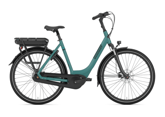 Gazelle Paris C8 Thyme Green Matt – Heckansicht mit MIK HD Gepäckträger und integriertem Akku
