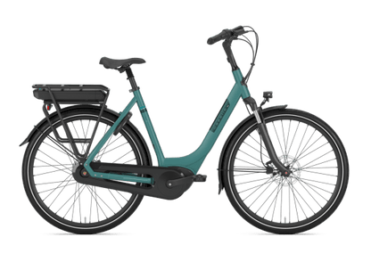 Gazelle Paris C8 Thyme Green Matt – Heckansicht mit MIK HD Gepäckträger und integriertem Akku