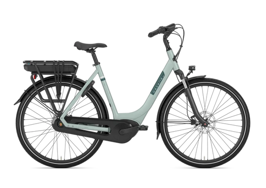 Gazelle Paris C7 E-Bike Damenrad in Light Olive Matt – Seitenansicht Tiefeinsteiger