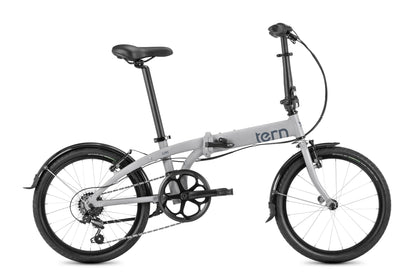 Tern Link B7 Faltrad in Satin Platinum / Blue – Seitenansicht