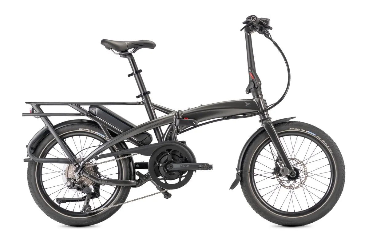 Tern Vektron P10 E-Faltrad in Cosmic Black / Steel Grey – Seitenansicht