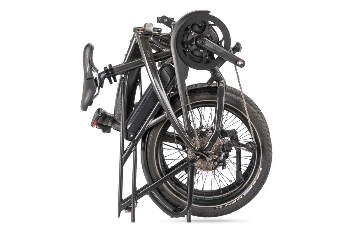 Tern Vektron P10 E-Faltrad in Cosmic Black / Steel Grey – gefaltet
