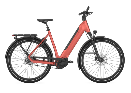 Gazelle Ultimate C5+ E-Bike Damenrad in Metallic Orange – Seitenansicht Low-Step