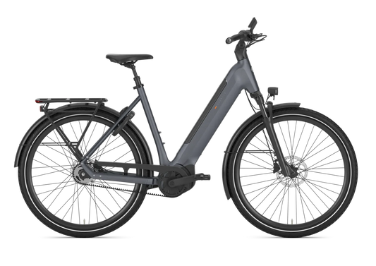 Gazelle Ultimate C5+ E-Bike Damenrad in Meteor Grey – Seitenansicht Low-Step