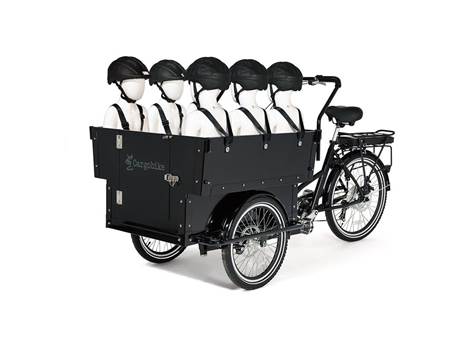 Cargobike Classic Kindergarten – Box aus lackiertem Marine-Sperrholz mit öffenbarer Fronttür