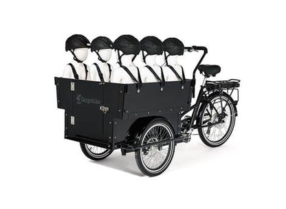 Cargobike Classic Kindergarten – Box aus lackiertem Marine-Sperrholz mit öffenbarer Fronttür