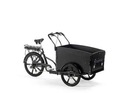 Cargobike Classic E-Lastenrad Dreirad schwarz – Gesamtansicht mit Transportbox
