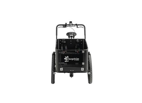 Cargobike DeLight Dog Dreirad-Lastenrad schwarz – Frontansicht mit transparenter Fronttür