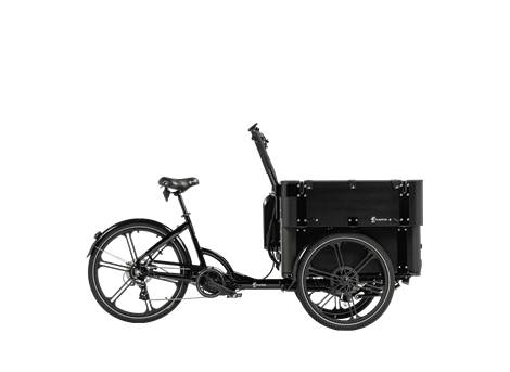 Cargobike DeLight Kindergarten Dreirad-Lastenrad schwarz – Seitenansicht ohne Verdeck