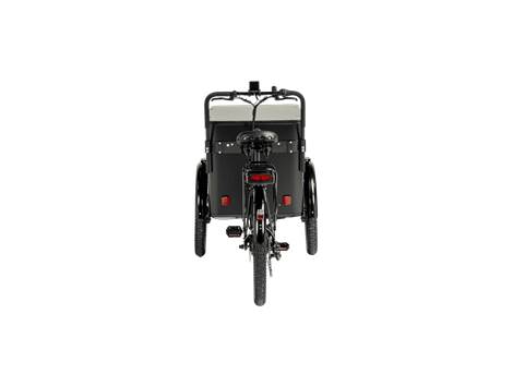 Cargobike Flex Box E-Lastenrad Dreirad schwarz – Heckansicht mit Rückleuchten