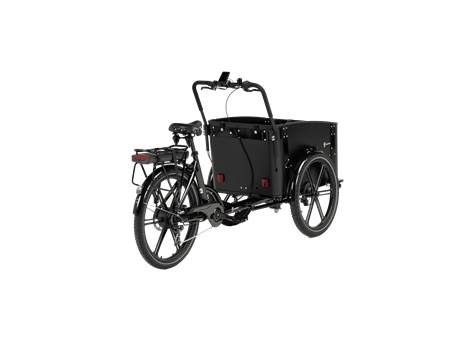 Cargobike Flex – Familie mit Kindern beim Einsteigen in die Box
