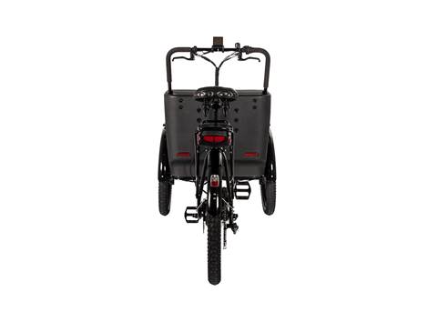 Cargobike Flex Nova Dog – Heckansicht mit Rücklicht und geöffneter Box