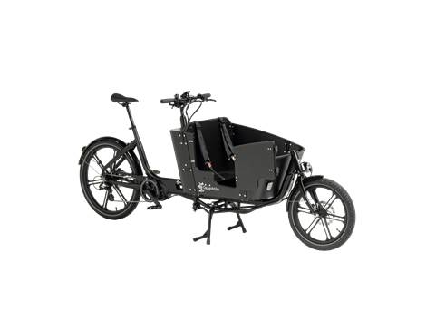 Cargobike Long Lite – geöffnete Frontbox mit Sitzeinlage