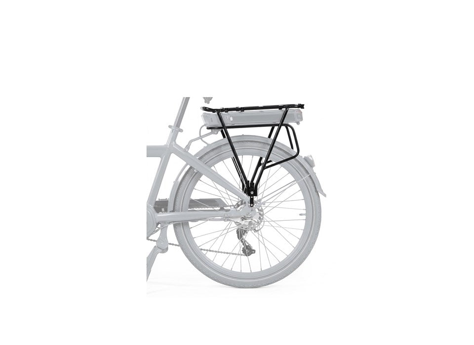 Cargobike Gepäckträger für das Delivery, schwarzer Träger am Hinterrad montiert – Seitenansicht