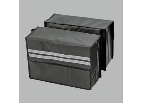 Cargobike Doppelpacktasche für das Longtail Varia mit Reflektorstreifen – Frontansicht