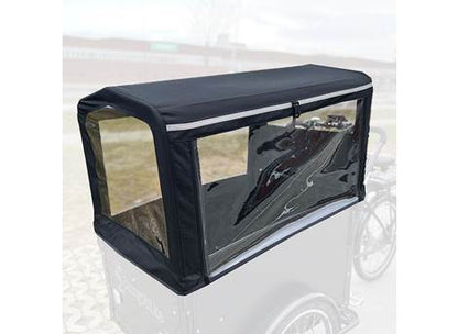 Cargobike Verdeck Square Premium 4 Kinder – hochrollbare Seitenfenster für einfaches Ein- und Aussteigen