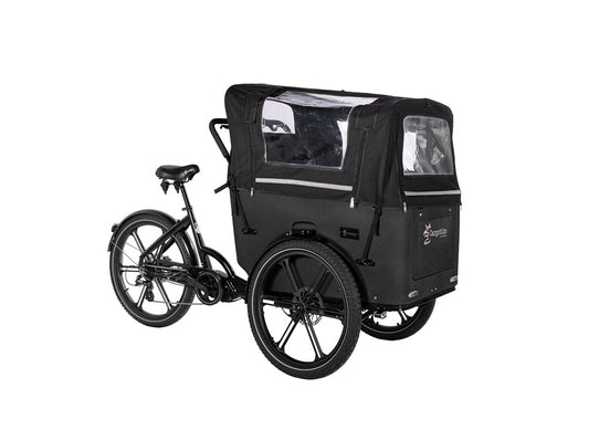 Cargobike Verdeck NOVA PREMIUM für vier Kinder aus schwarzem Canvas, passend für Flex und Delight mit Nova-Box